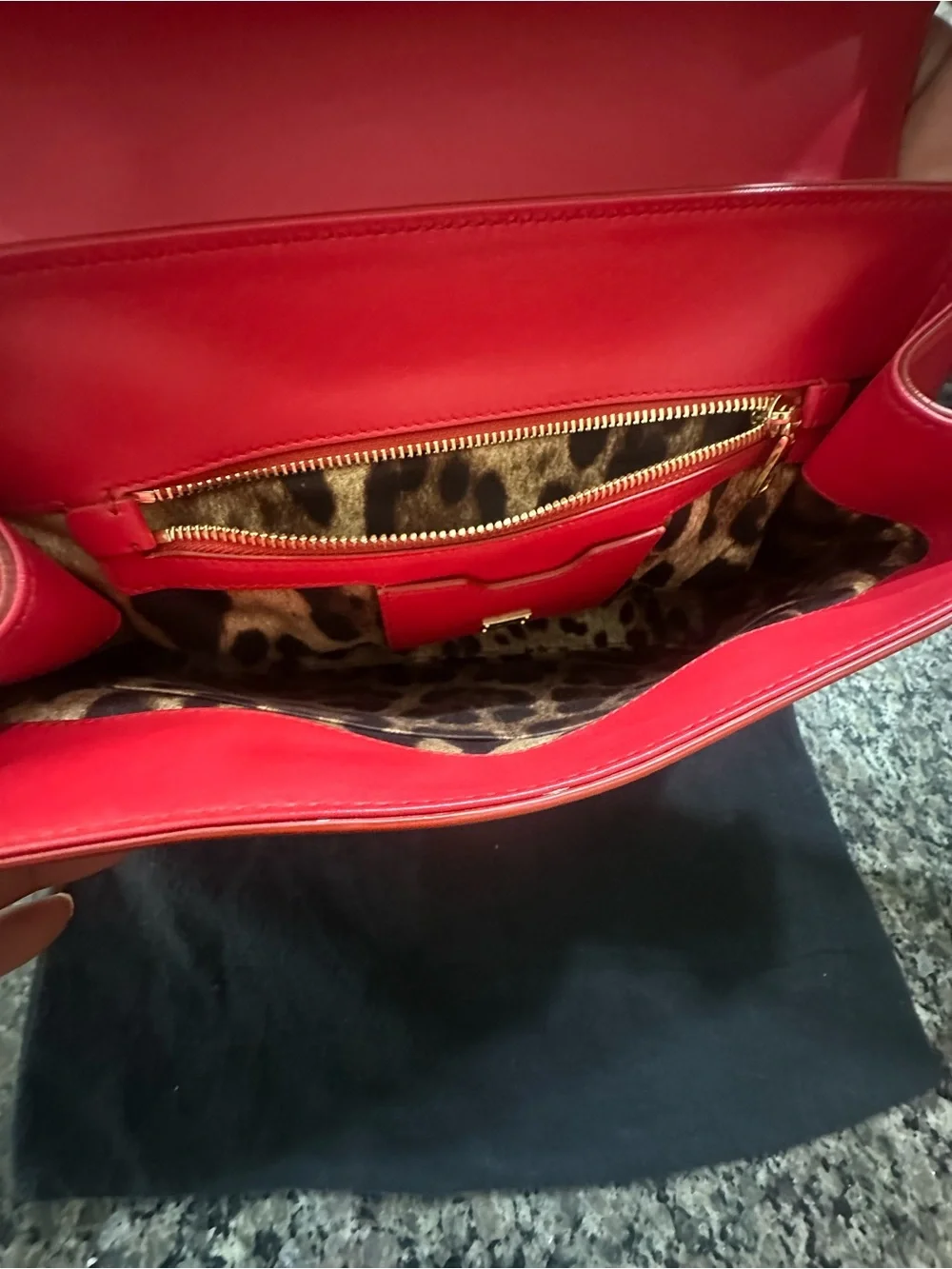 Dolce & Gabbana Red Leather Top-Handle Satchel with Gold Hardware and Studs